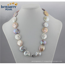 Collier de perles colorées à la mode AA 20mm Coin Pearl Necklace